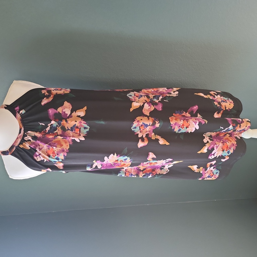 Rachel Zoe Black and Pink Floral Mini Halter Dress With Pockets And Built In Bra